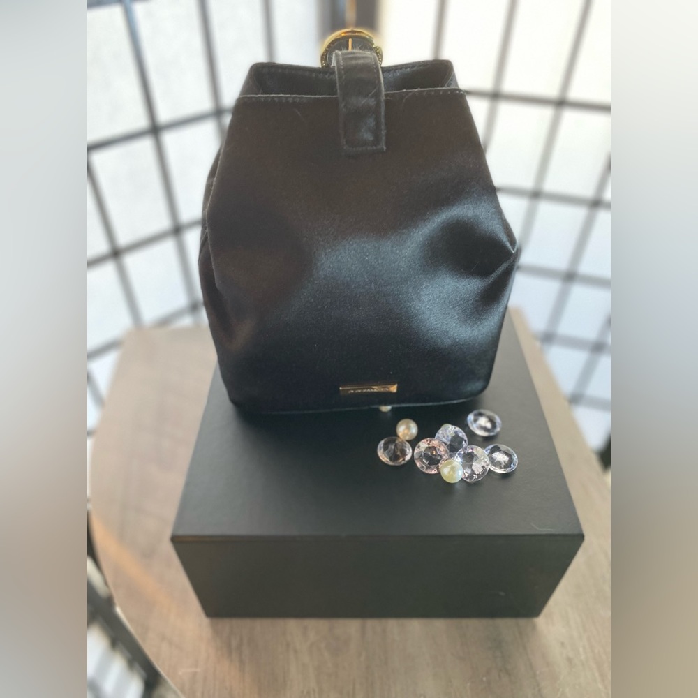 BCBG MaxAzria Black Satin Evening Purse - Picture 3 of 11